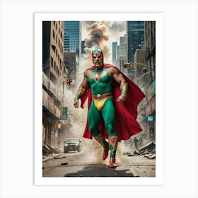 Giant Luchador Rampage in the City Art Print