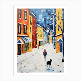 Cat In The Streets Of Rovaniemi   Finland Swith Snow 3 Art Print