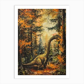 Dinosaur In An Autumnal Forest 1 Art Print