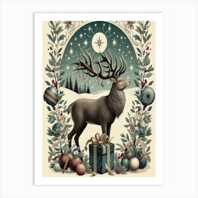 Christmas Deer 2 Style William Morris Art Print