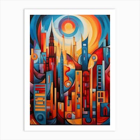 City Futuristic 03 - Abstract Vibrant Cubism Style Art Print