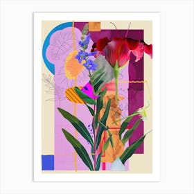 Canterbury Bells 2 Neon Flower Collage Art Print