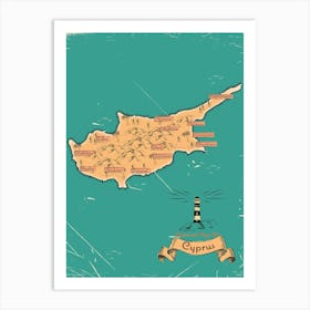 Vintage Cyprus Map Art Print