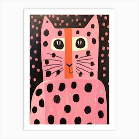 Pink Polka Dot Cat 2 Art Print