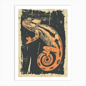 Orange Chameleon Mellers Chameleon Block Print 3 Art Print