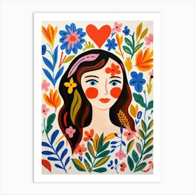 Nature & Patterns Heart Illustration Of A Person With Long Brown Hair Art Print