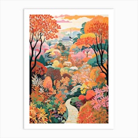 The Garden Of Morning Calm, South Korea In Autumn Fall Illustration 3 Art Print