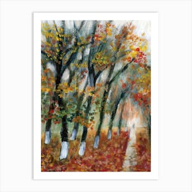 Autumn Stroll - Anton Maliar fall trees leaves landscape vertical orange brown nature hand painted Art Print