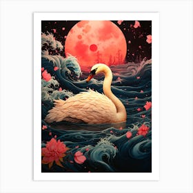 Swan In The Moonlight Art Print