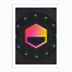 Neon Geometric Glyph in Pink and Yellow Circle Array on Black n.0110 Art Print