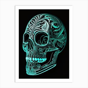 Skull With Neon Accents 1 Linocut Art Print
