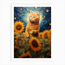 Cat In Sunflowers 4 Art Print