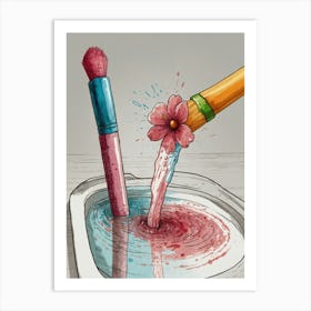 Brush And Flower Art Print