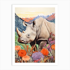 Pencil Style Illustration Of Colourful Rhino 4 Art Print