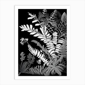 Maidenhair Spleenwort Wildflower Linocut 2 Art Print