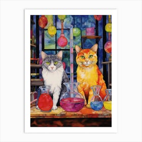 Two Cats In A Colourful Alchemy Abstract Art Print