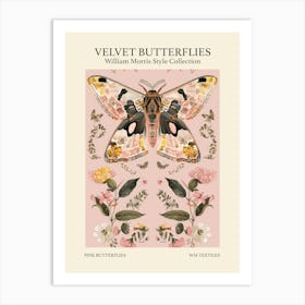 Velvet Butterflies Collection Pink Butterflies William Morris Style 8 Art Print