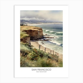 Half Moon Bay, San Francisco 2 Watercolor Travel Poster Art Print