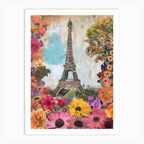 Paris   Floral Retro Collage Style 3 Art Print