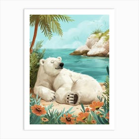 Polar Bear Relaxing In A Hot Spring Storybook Illustration 2 Art Print