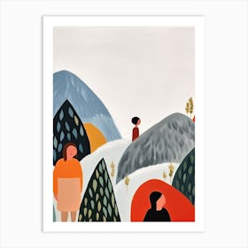 Mountains, Tiny People And Illustration 1 Art Print