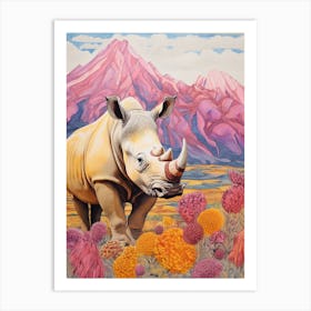 Rhino With Flowers & Plants 9 Art Print