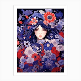 Asian Girl With Flowers Art Print