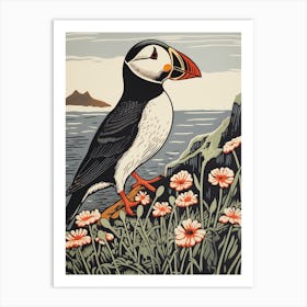 Vintage Bird Linocut Puffin 2 Art Print