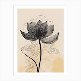 Line Art Lotus Flowers Illustration Neutral 1 Art Print