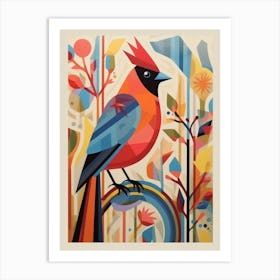 Colourful Scandi Bird Cardinal 4 Art Print