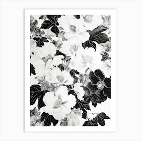 Great Japan Hokusai Black And White Flowers 8 Art Print