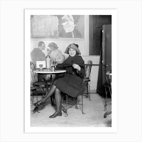 Woman In A Cafe Vintage Black and White Photo Art Print