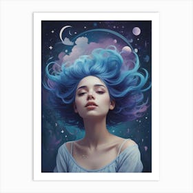 Blue Haired Girl Dreamscape Art Print (3) Art Print