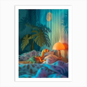 Toy Dinosaur In Bed Sleeping 2 Art Print