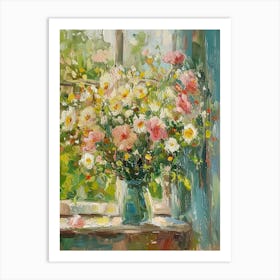 Dahlia Flowers On A Cottage Window 2 Art Print