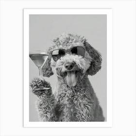 Goldendoodle Holding Cocktail Art Print