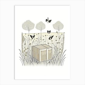 Bee Boxes In A Field 10 Vintage Art Print