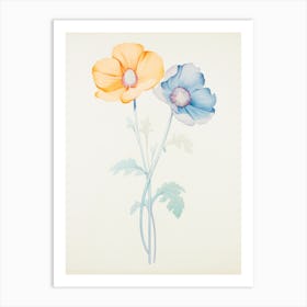 Two Flowers. Yellow and Blue Art Print