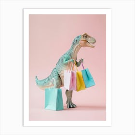 Pastel Toy Dinosaur With Shopping Bags 1 Art Print