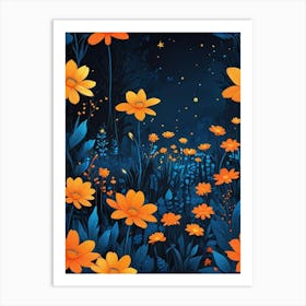 Floral Night Garden Scene (8) Art Print