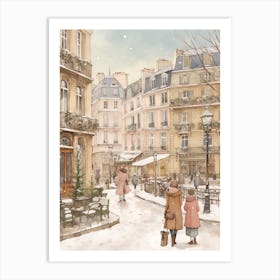 Vintage Winter Illustration Paris France 2 Art Print