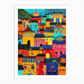 Colourful Kitsch Cityscape 4 Art Print