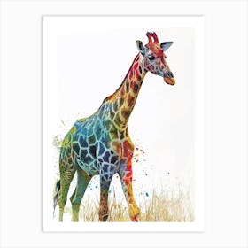 Giraffes Wandering Through The Grass 3 Art Print