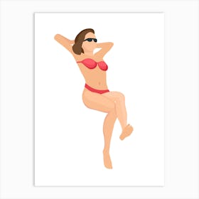 Beach Girl In Bikini Vector Illustration Art Print