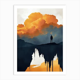 Man Standing On A Cliff, Minimalism 2 Art Print