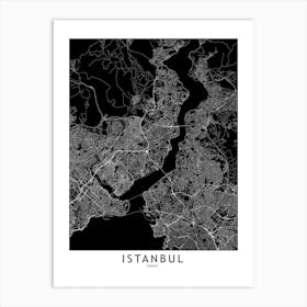 Istanbul Black And White Map Art Print