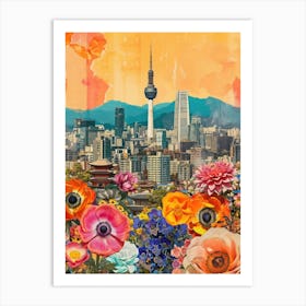 Seoul   Floral Retro Collage Style 3 Art Print