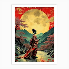 Geisha AT Full Moon Night Art Print