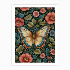 Butterfly And Flowers Style William Morris 1 Art Print