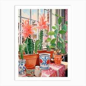 Cactus Painting Maximalist Still Life Christmas Cactus 1 Art Print
